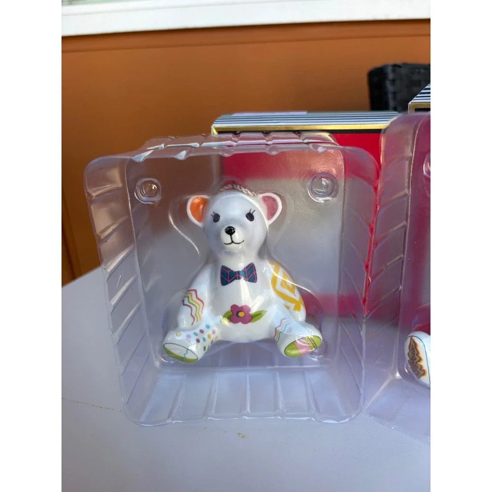 Kit Kemp Spode Ornaments Ceramic Willow Bear Bunny Patchwork Hand Painted Set 2